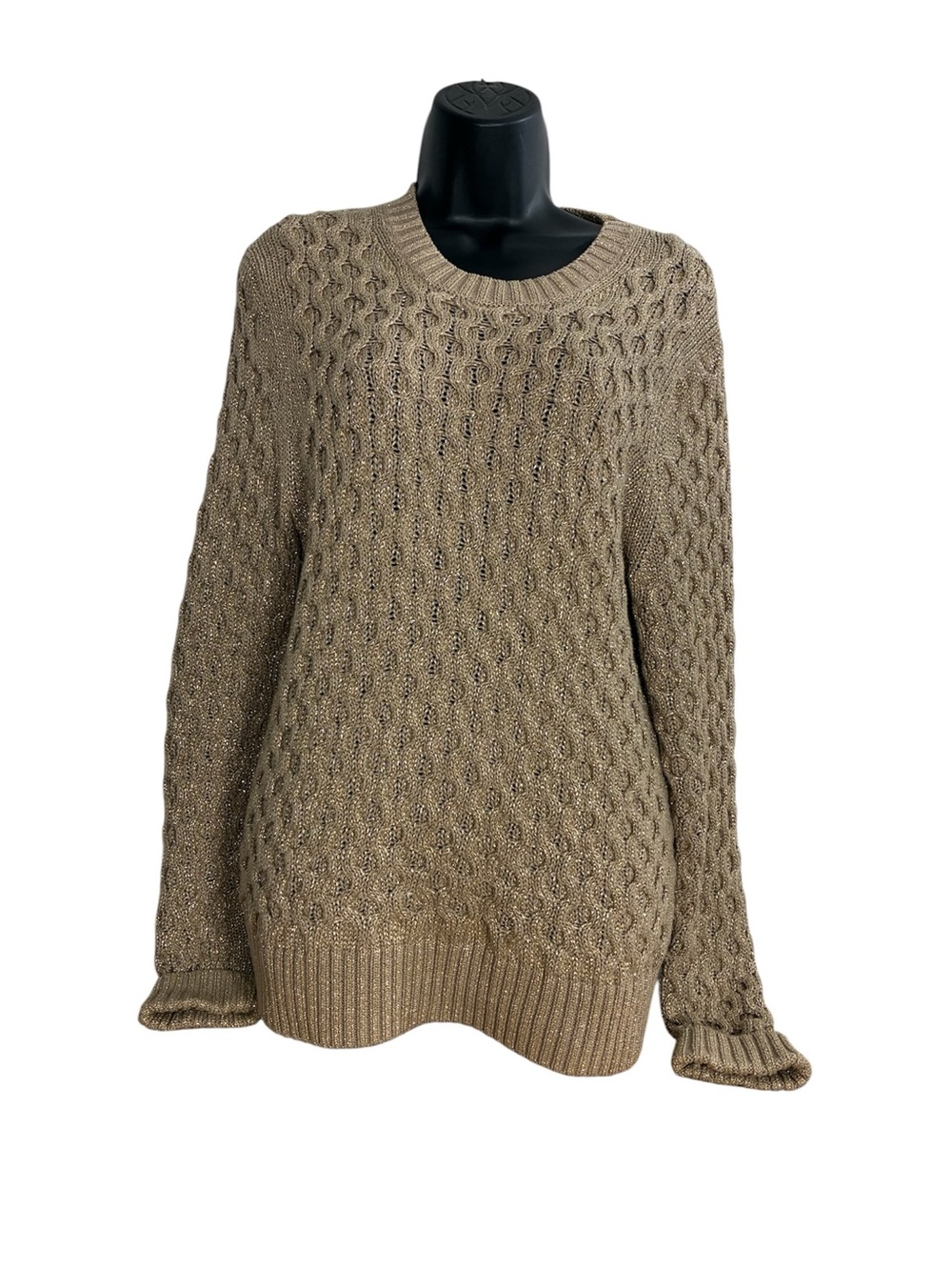 J. Crew Gold Metallic Cable knit Crewneck Sweater